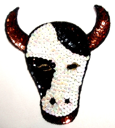 LC516 Steer  Buffalo Bull Sequin Beaded Applique 5.25"