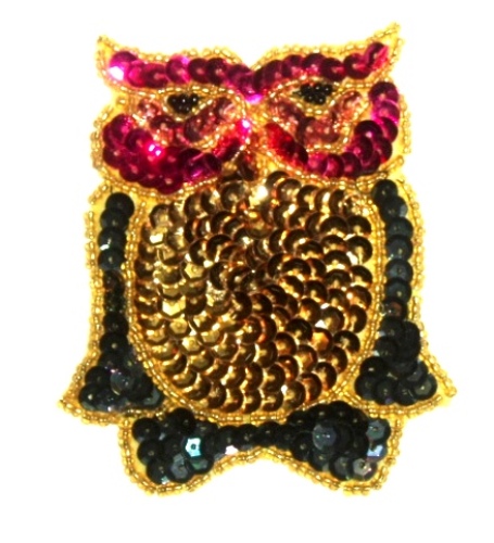 LC520  Owl Sequin Beaded Applique 3.25"