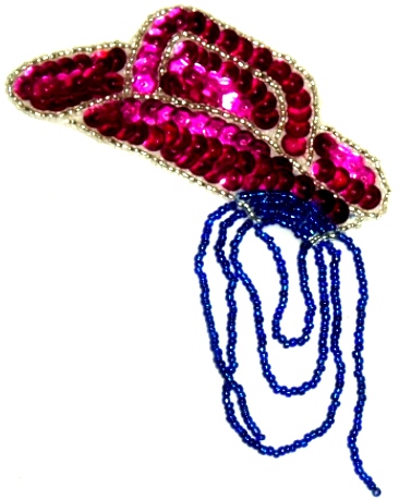 LC522  Fuchsia  Cowboy Hat w/ lasso Sequin Beaded Applique 4"