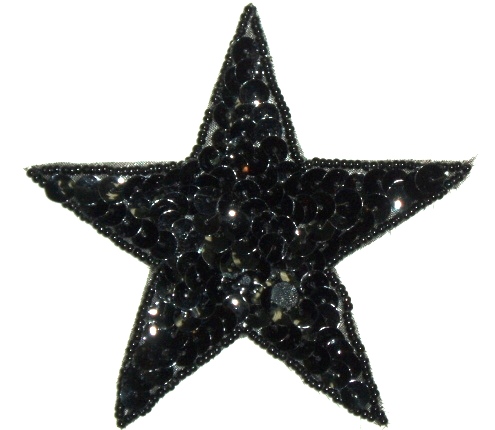 LC526  Black Star Sequin Beaded Applique 3.75"