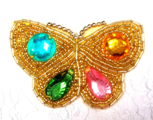 LC533  Reduced Gold Jewel Butterfly Sequin Beaded Applique 3"
