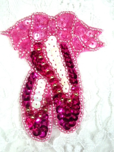 LC535 Ballerina Slippers Sequin Beaded Applique 3"