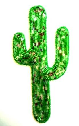 LC75 Lg Cactus Green Sequin Beaded Applique8.25"