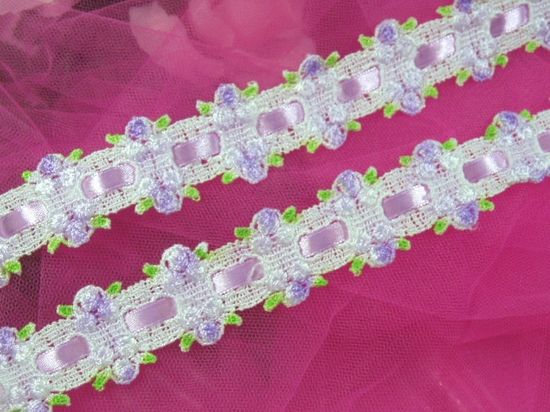 C38  Lavender Rose Ribbon Lace Trim 1.25"