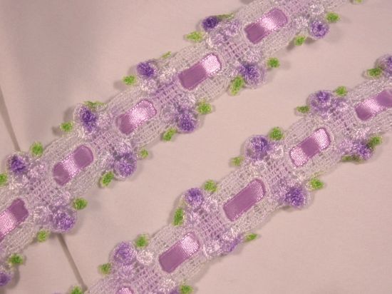 C38  Lavender Rose Ribbon Lace Trim 1.25"