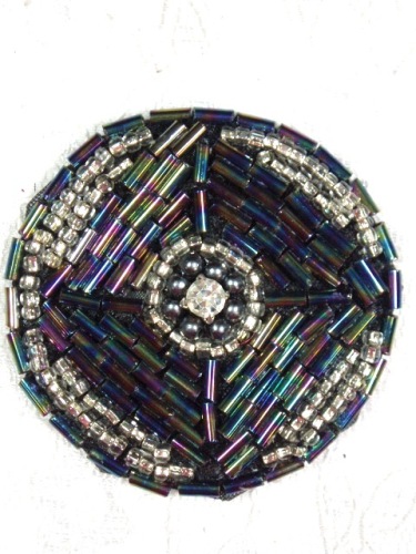 MA120 Black AB Silver Round Beaded Rhinestone Hair Bow / Brooch / Applique 1.75"