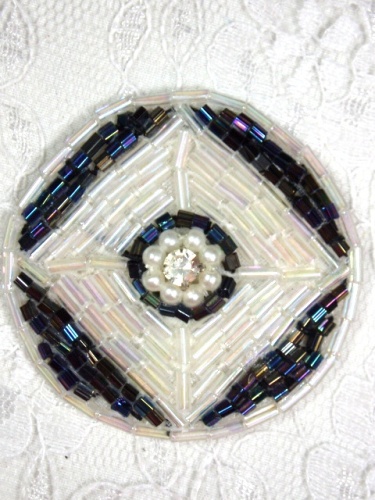 MA120 Crystal AB Black AB Round Beaded Rhinestone Hair Bow / Brooch / Applique 1.75"