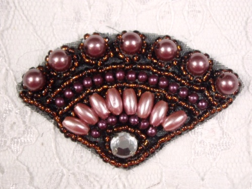 MA161 Bronze Mauve Fan Beaded Rhinestone Hair Bow / Brooch / Applique 2.25"