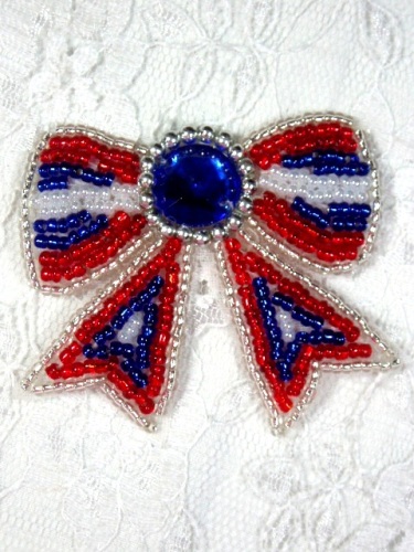 MA82B Patriotic Beaded Hair Bow / Brooch / Applique 2.25"