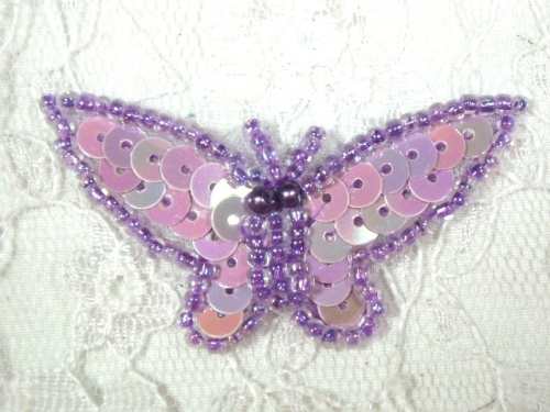 MA216 Lavender AB Sequin Beaded Butterfly Brooch / Hair Bow /  Applique 1.75"
