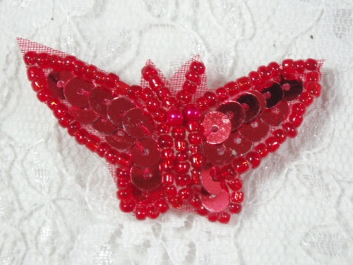 MA216 Red Sequin Beaded Butterfly Applique 1.75"