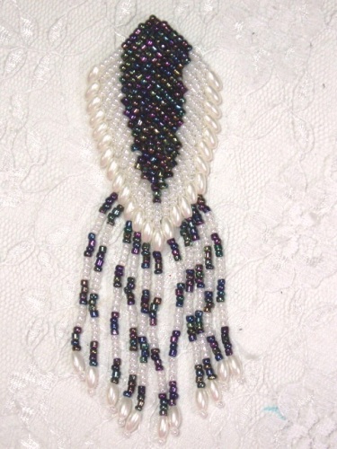 MA251 Black AB White Pearl Beaded Dangle Applique 4.5"