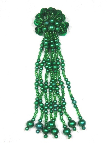 MA253 Green Beaded Sequin Dangle Applique 5.5"