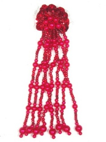 MA253 Red Beaded Sequin Dangle Applique 5.5"