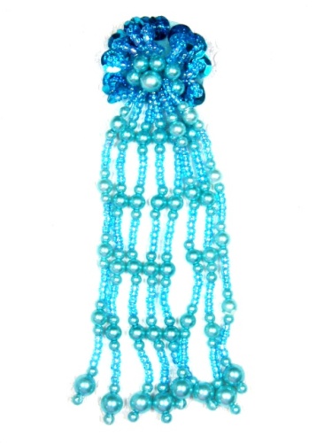 MA253 Teal Beaded Sequin Dangle Applique 5.5"