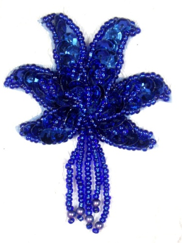 MA264 Blue Dangle Sequin Beaded Applique 2.5"