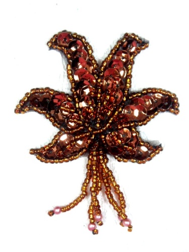 MA264 Bronze Dangle Sequin Beaded Applique 2.5"