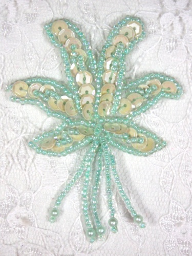 MA264 Mint Green Dangle Sequin Beaded Applique 2.5"