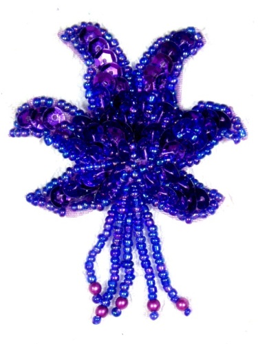 MA264 Purple Dangle Sequin Beaded Applique 2.5"