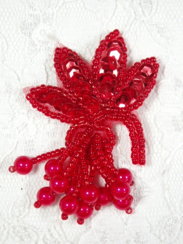 MA359 Red Beaded Sequin Applique 2"