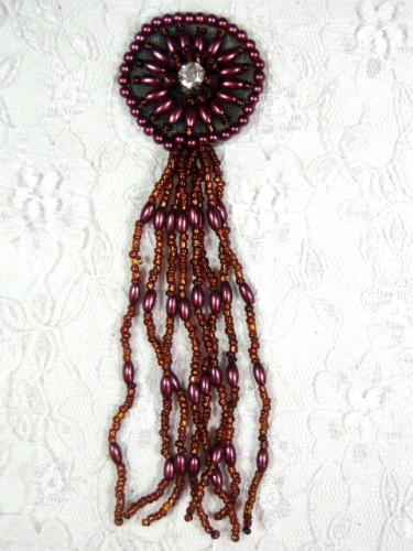 MA298B Bronze Dangle Beaded Rhinestone Applique 5"