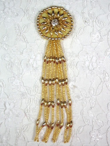MA298B Gold Dangle Beaded Rhinestone Applique 5"