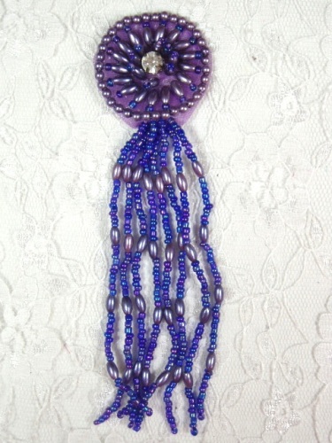 MA298B Purple AB Dangle Beaded Rhinestone Applique 5"