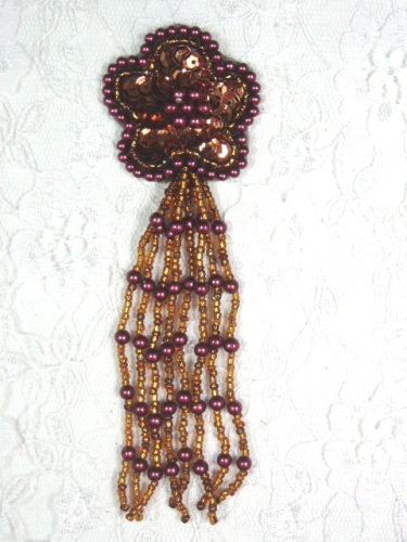 MA42 Bronze Sequin Beaded Dangle Hair Bow / Brooch / Earrings / Applique 4.25"