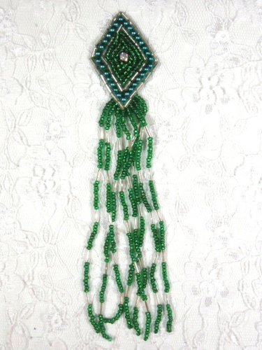 MA49 Green Dangle Rhinestone Beaded Applique 5"
