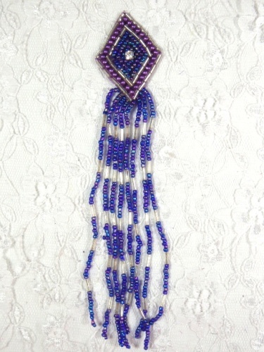 MA49 Purple AB Dangle Rhinestone Beaded Applique 5"
