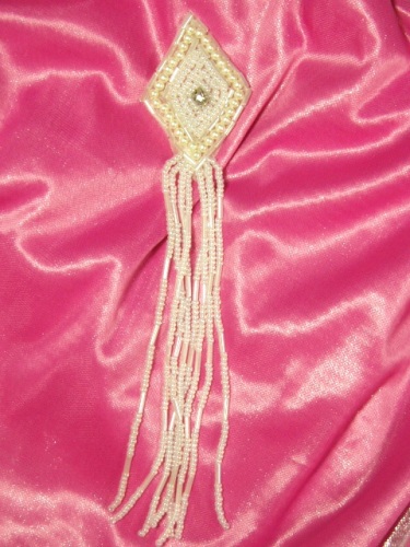 MA49 White Dangle Rhinestone Beaded Applique 5"