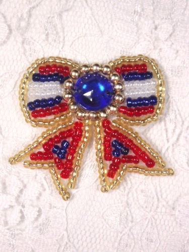 MA81B Patriotic Beaded Hair Bow / Brooch / Applique 1.5"