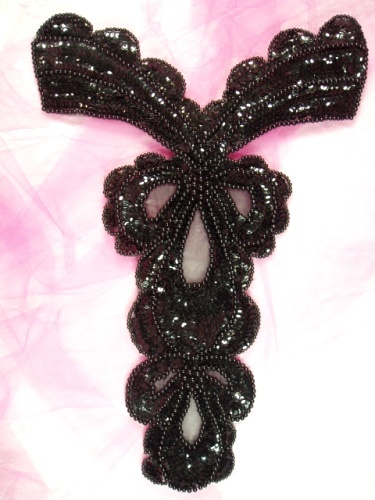 MA512 Black Bodice Beaded Sequin Applique 15"