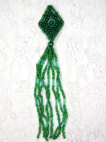 MA64 Kelly Green Beaded Dangle Earrings / Applique 5.5"