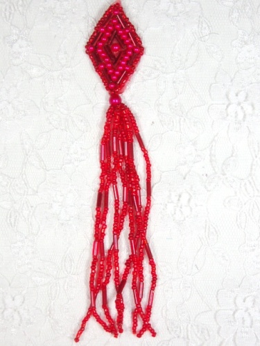 MA64 Red Beaded Dangle Earrings / Applique 5.5"