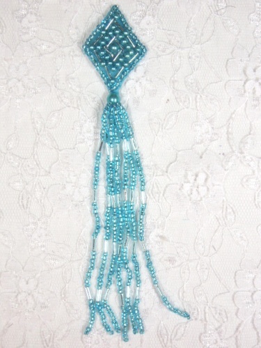 MA64 Turquoise Beaded Dangle Earrings / Applique 5.5"