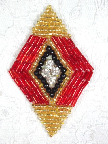 MA68 Red & Gold Beaded Diamond Rhinestone Applique 2"