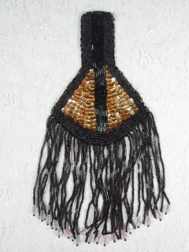 MA70 Black Gold Beaded Sequin Epaulet Applique 9"