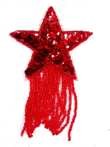 MA71 Red Star Dangle Beaded Sequin Applique 4.5"
