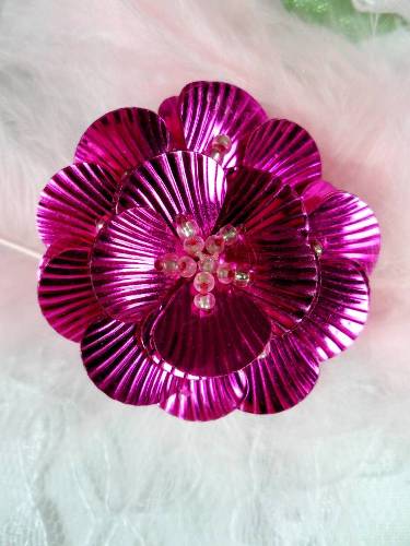 MA84  Fuchsia Flower Beaded Sequin Applique 1.5"