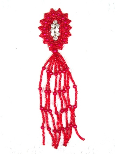MA85 Red Rhinestone Beaded Dangle Applique 5.5"