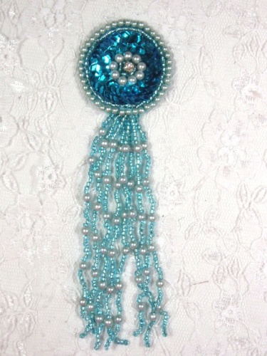 MA96 Turquoise Rhinestone Beaded Dangle Applique 5.5"