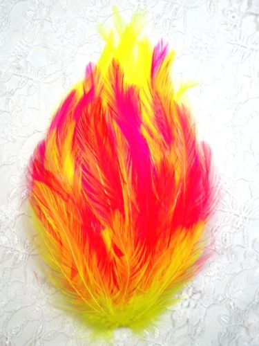 MR002 Hot Pink Yellow Orange  Feather Pad Applique 7"