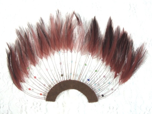 MR003   Brown Half Circle Feather Applique 8"