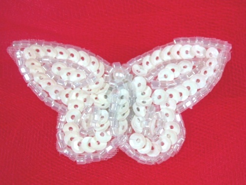 MA160 White AB Beaded Sequin Butterfly Brooch / Earrings / Applique 2"