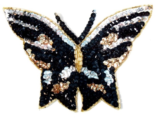 Black Butterfly 7" Sequin Beaded Applique  K8627