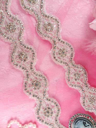 RMXR92 REMNANT 29"  Silver Beaded Crystal Rhinestone Trim