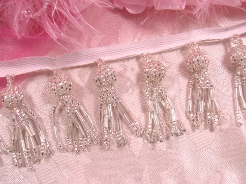 RMT9152  Remnant Silver Tassel Beaded Trim 33"