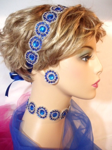 SB0379  Blue Silver Rhinestone Headband