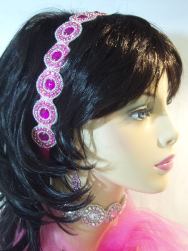 SB0379  Fuchsia Jewel Silver Beaded Rhinestone Headband